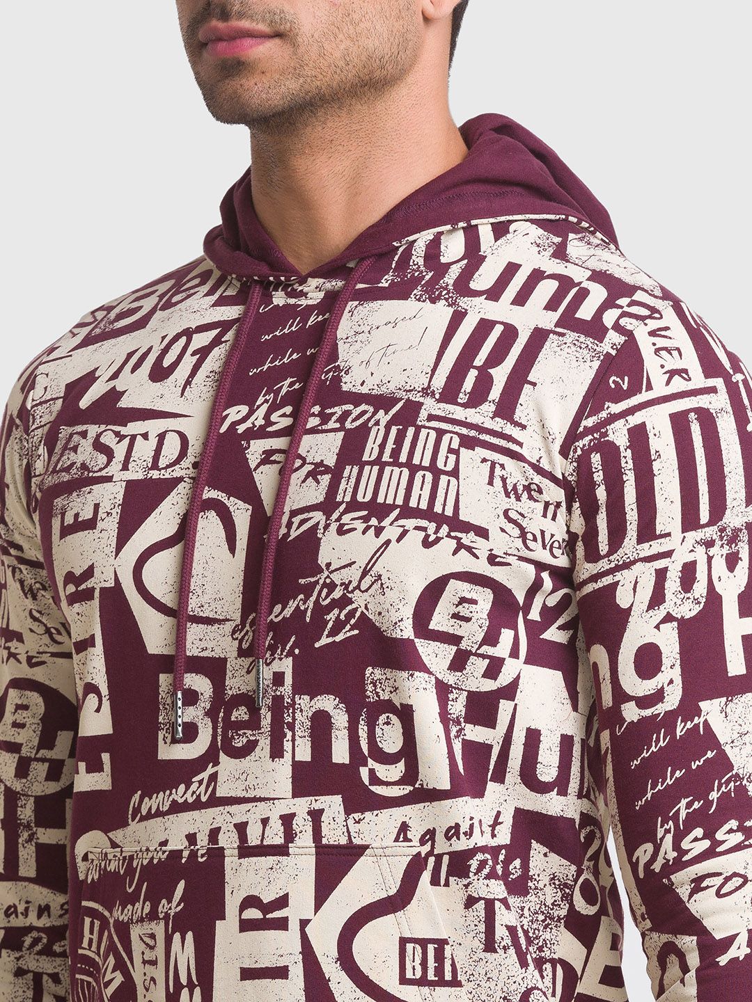 Being Human Men Violet Printed Hooded Sweatshirt