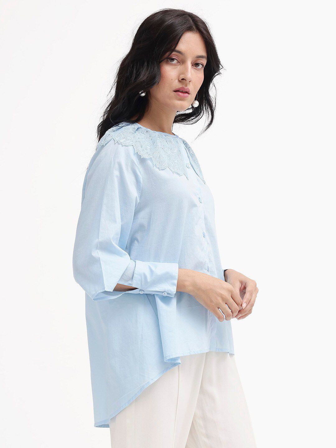 RAREISM Comfort Peter Pan Collar Opaque Cotton Casual Shirt