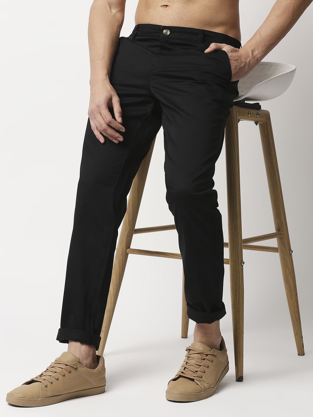 Thomas Scott Men New Millennium Fit Black Easy Wash  Chinos Trousers
