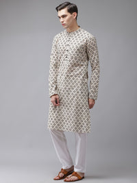 See Designs Men Beige Printed Regular Pure Cotton Kurta with Pyjamas