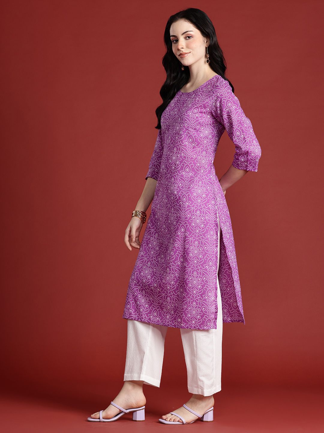 Anouk Bandhani Print Straight Kurta