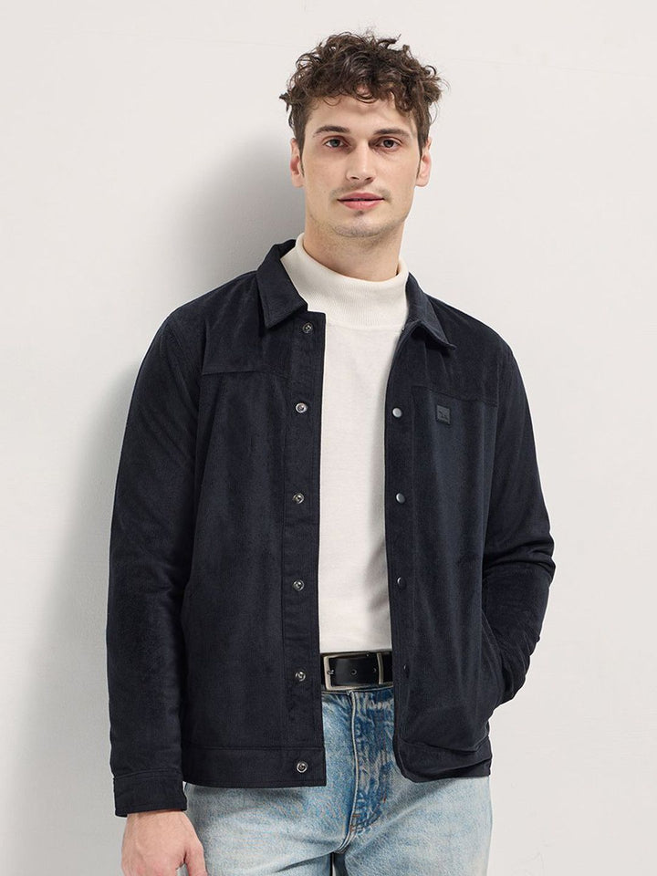 THE BEAR HOUSE Men Spread Collar Self Design Casual Tailored Lightweight Jacket