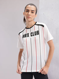 HRX by Hrithik Roshan Women Brand Logo Printed Striped T-shirt