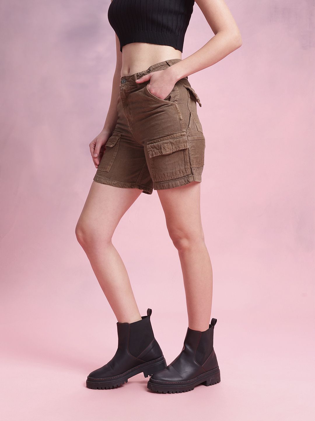 DressBerry Women Mid Rise Cargo Shorts