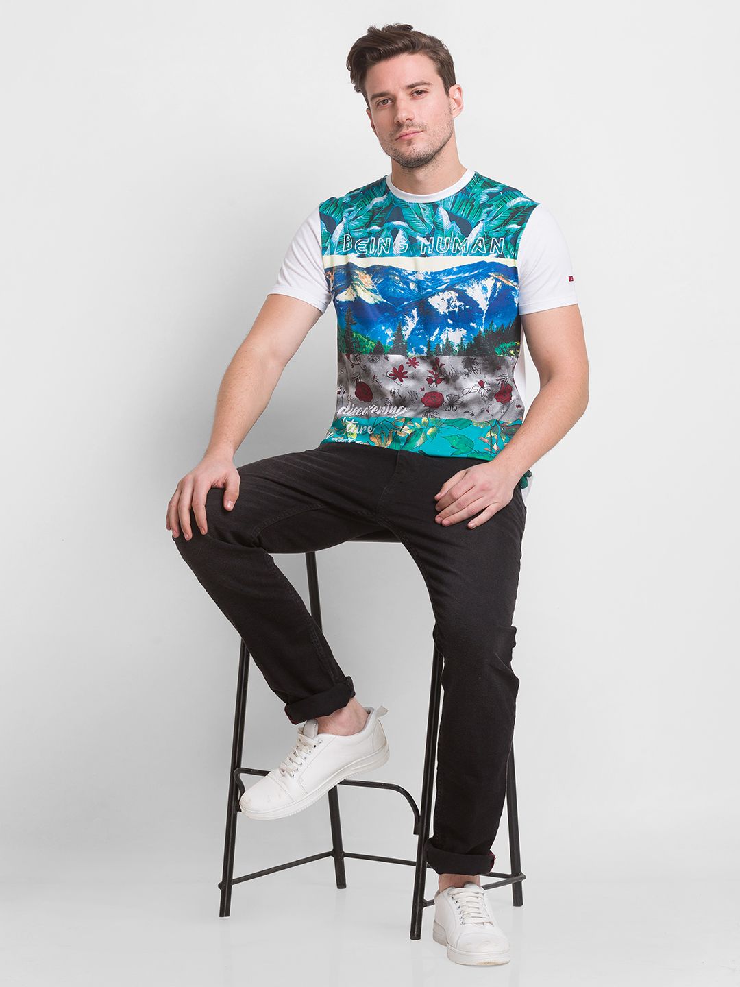 Being Human Men White Printed Cotton  T-shirt