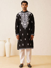 SOJANYA LUXE Motif Etnik Bersulam Benang Kerja Kurta Kapas Tulen dengan Piyama