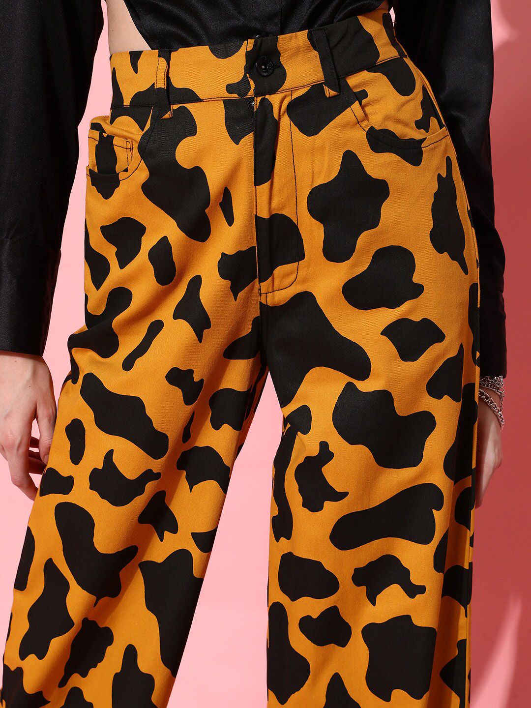 STREET 9 Women Stylish Mustard Animal Printed Trousers