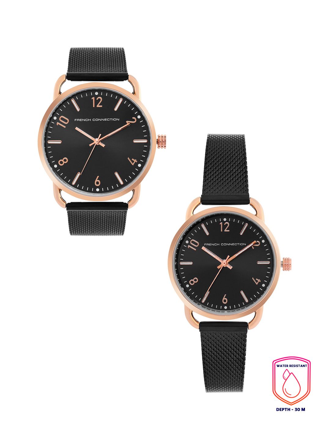 Sambungan Perancis Hitam Analog Pusingan Analog Amiti Pasangan Watch