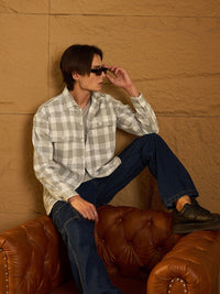 DENNISON Men Double Pocket Drop Shoulder Oversized Cotton Checked Shacket