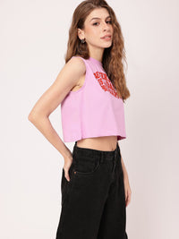 DressBerry Uplifting Feminine Typography Printed Sleeveless Crop T-Shirt