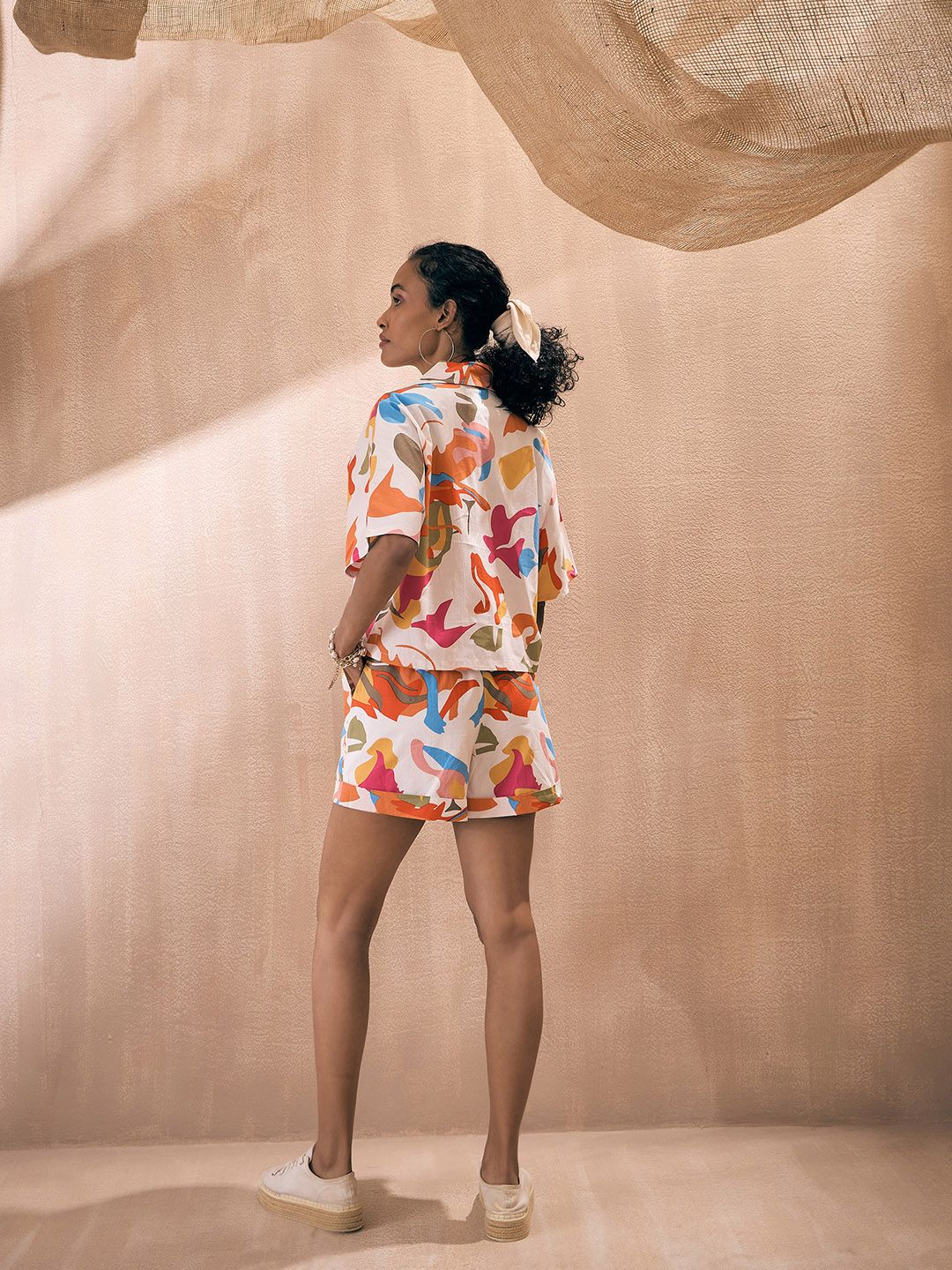 Pink Paprika by SASSAFRAS Pink Abstract Printed Pure Cotton Shirt With Shorts