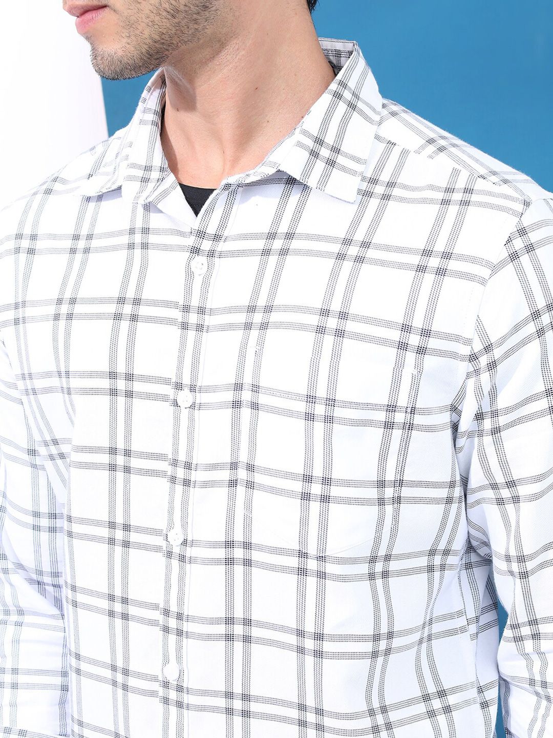 HIGHLANDER Men Windowpane Checked Slim Fit Casual Shirt