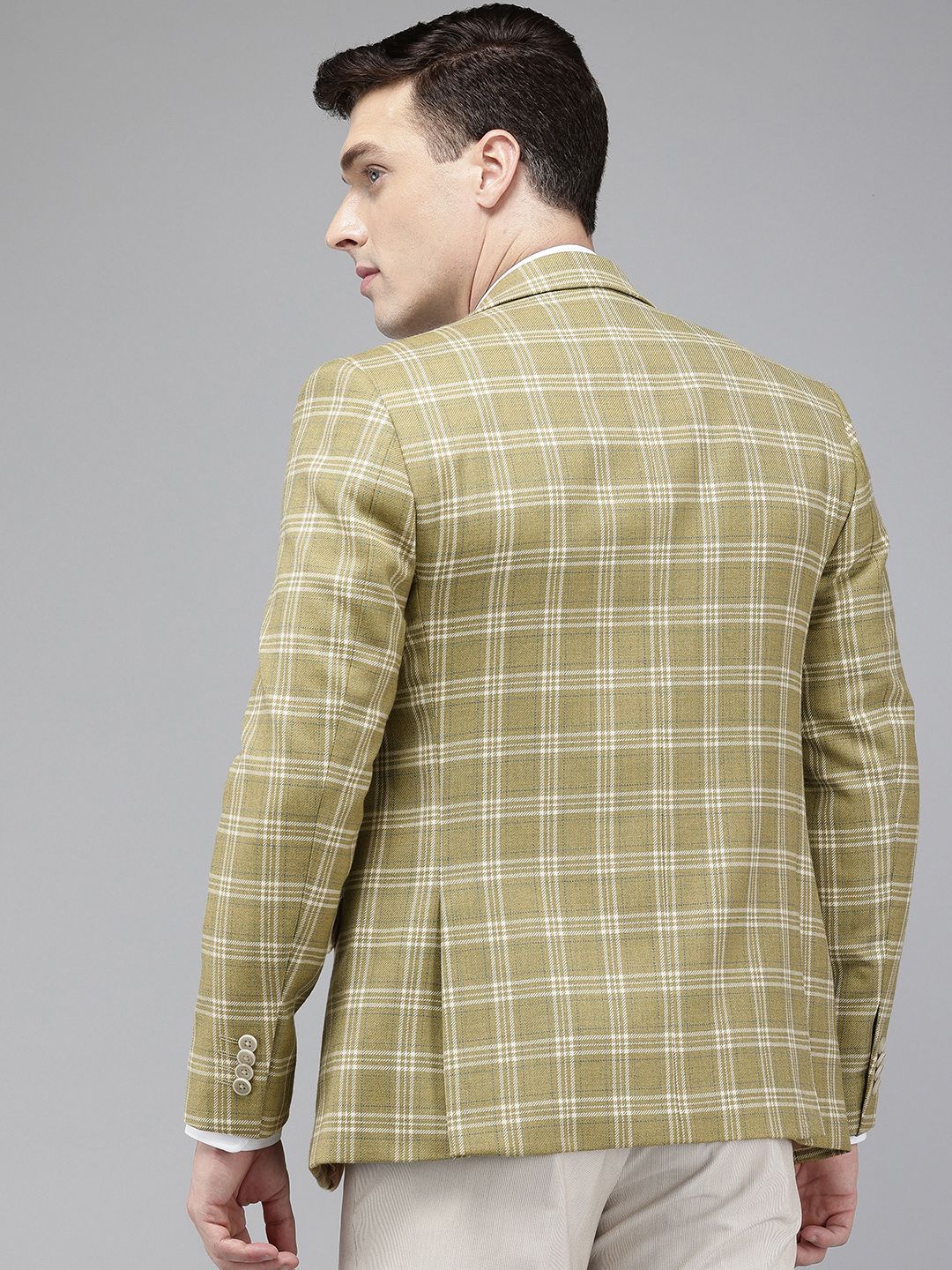 Park Avenue Notched Lapel Single Breasted Checked Slim Fit Formal Blazer