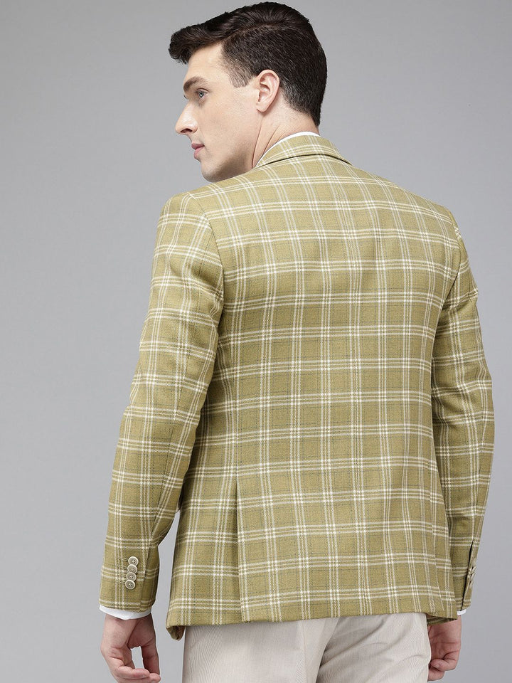 Park Avenue Notched Lapel Single Breasted Checked Slim Fit Formal Blazer