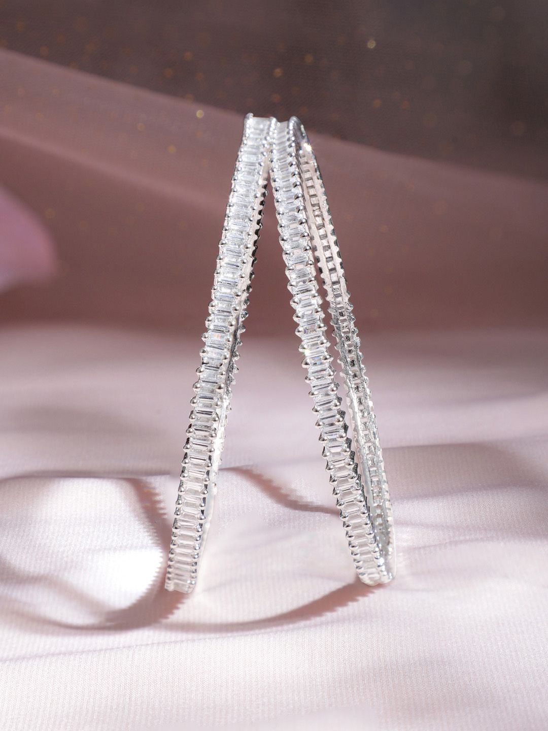 Rubans Silver Plated Set 2 Zirconia Studded Bangles