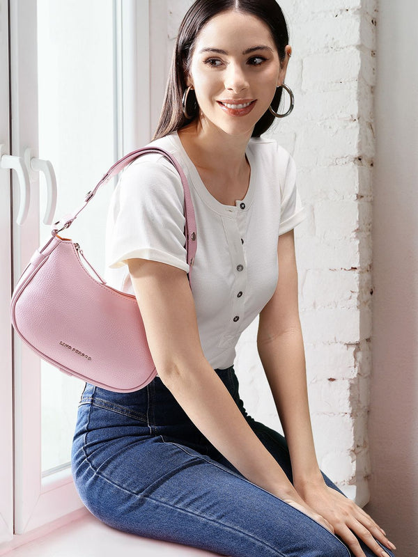 Lino Perros Wanita Lavender Beg Baguette Berstruktur Pepejal