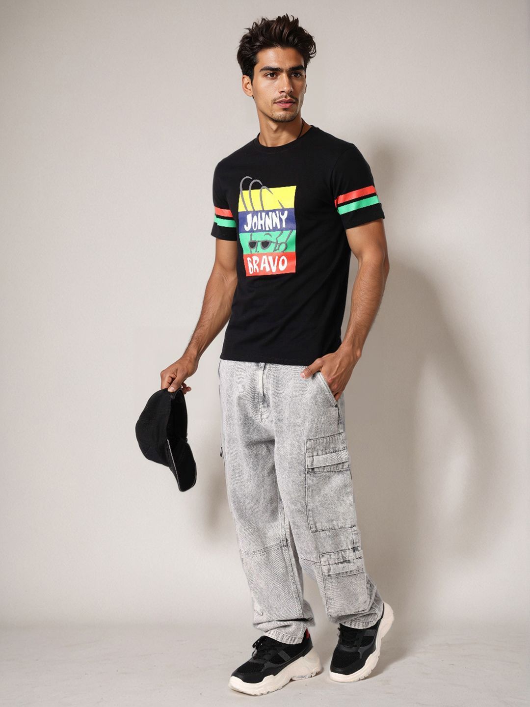 The Indian Garage Co Men Johnny Bravo Typography Printed Cotton Slim Fit T-shirt