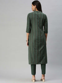 KALINI Mandarin Collar  Woven Design Kurta with Trousers