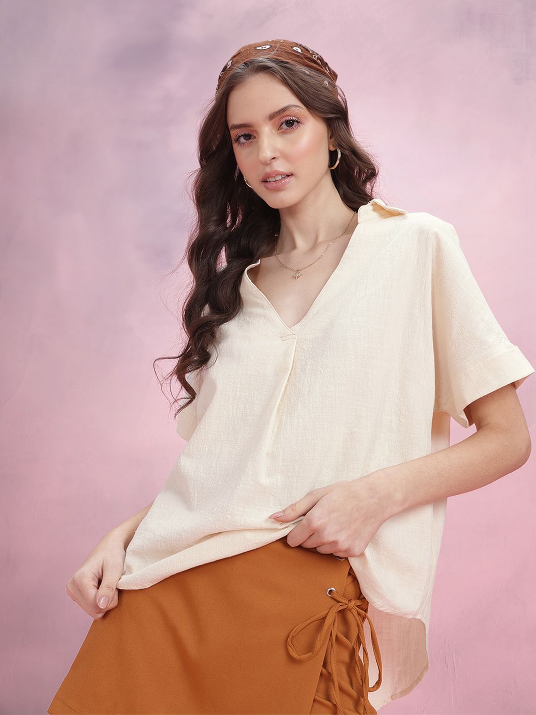DressBerry Extended Sleeves Cotton High Low Top