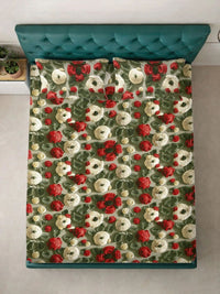 Moda Rapido X KLOTTHE Hijau & Merah Bunga 300 TC Cadar King dengan 2 Sarung Bantal
