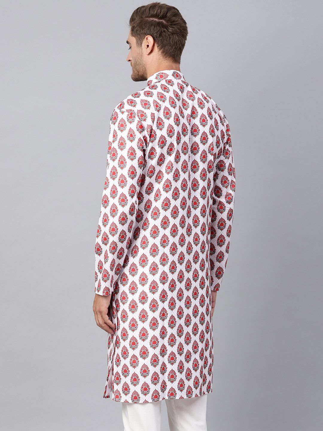 SOJANYA Kurta Lurus Bercetak Merah Lelaki