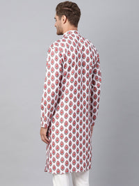 SOJANYA Kurta Lurus Bercetak Merah Lelaki