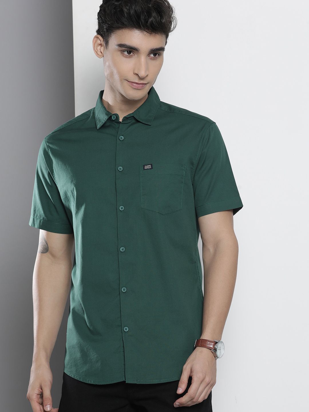 The Indian Garage Co Men Green Cotton Smart Fit Back Printed Casual Shirt