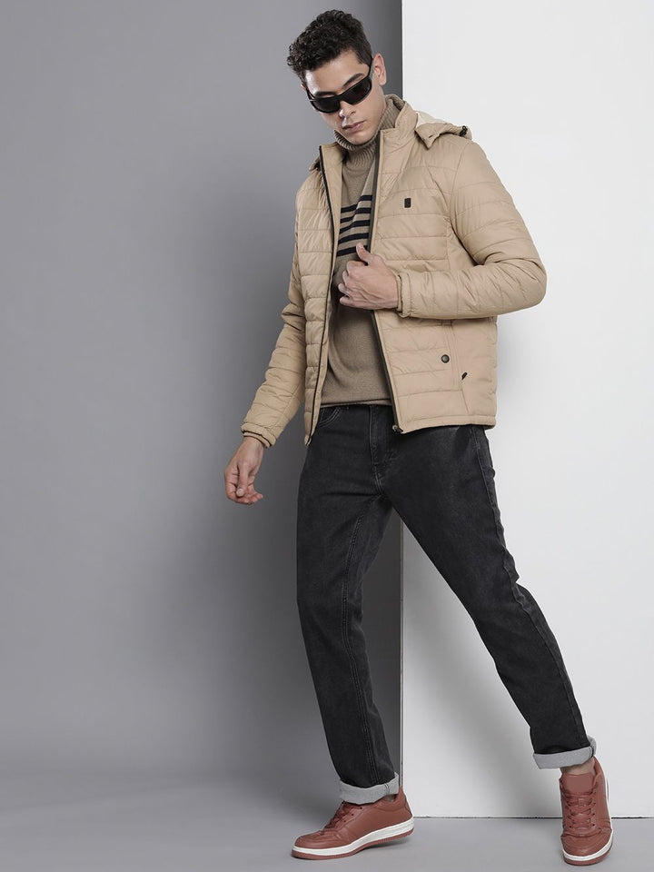 The Indian Garage Co Men Zip- Front Puffer Jacket with Detachable Hood
