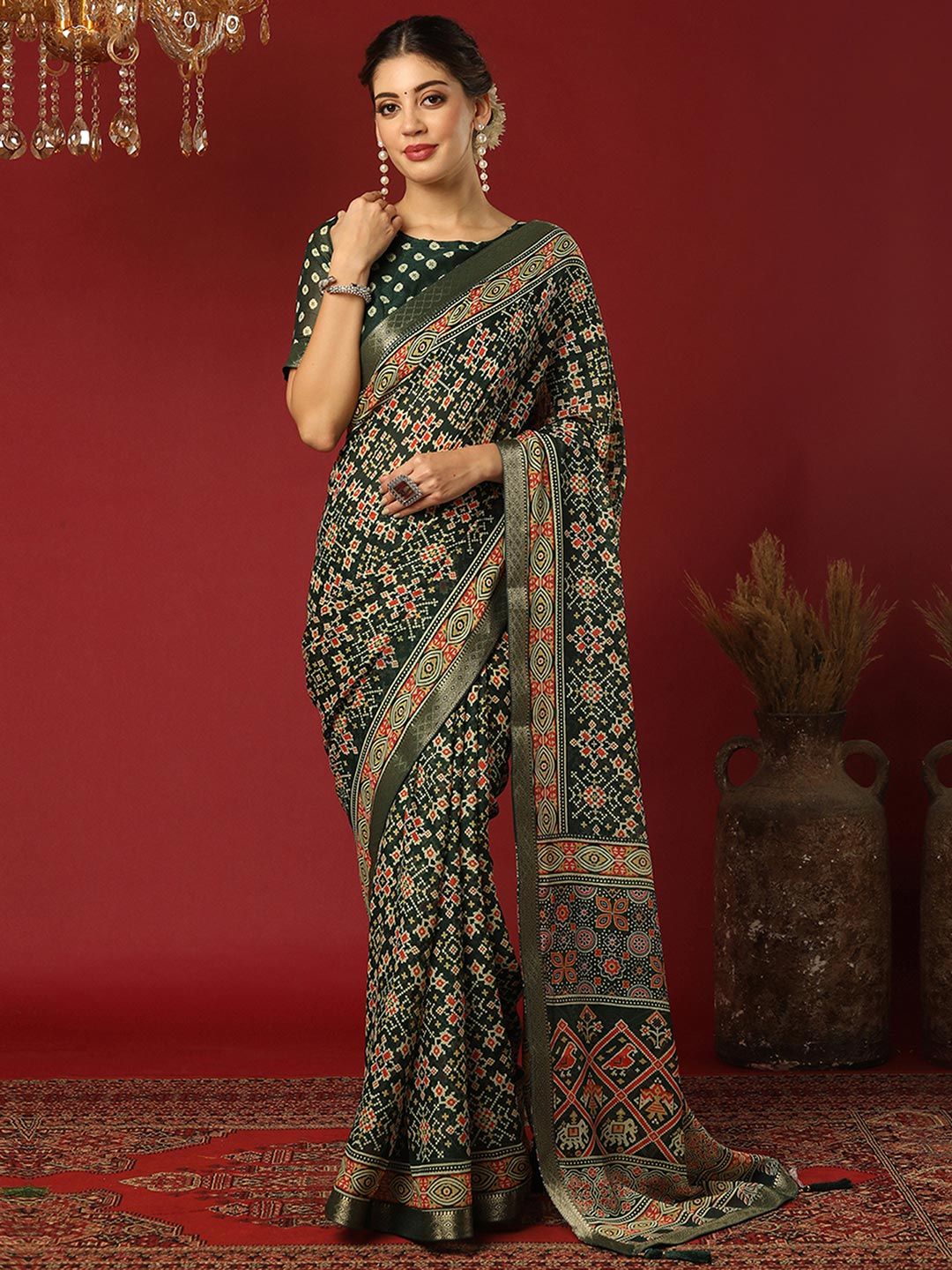 KALINI Ethnic Motifs Pure Georgette Patola Saree