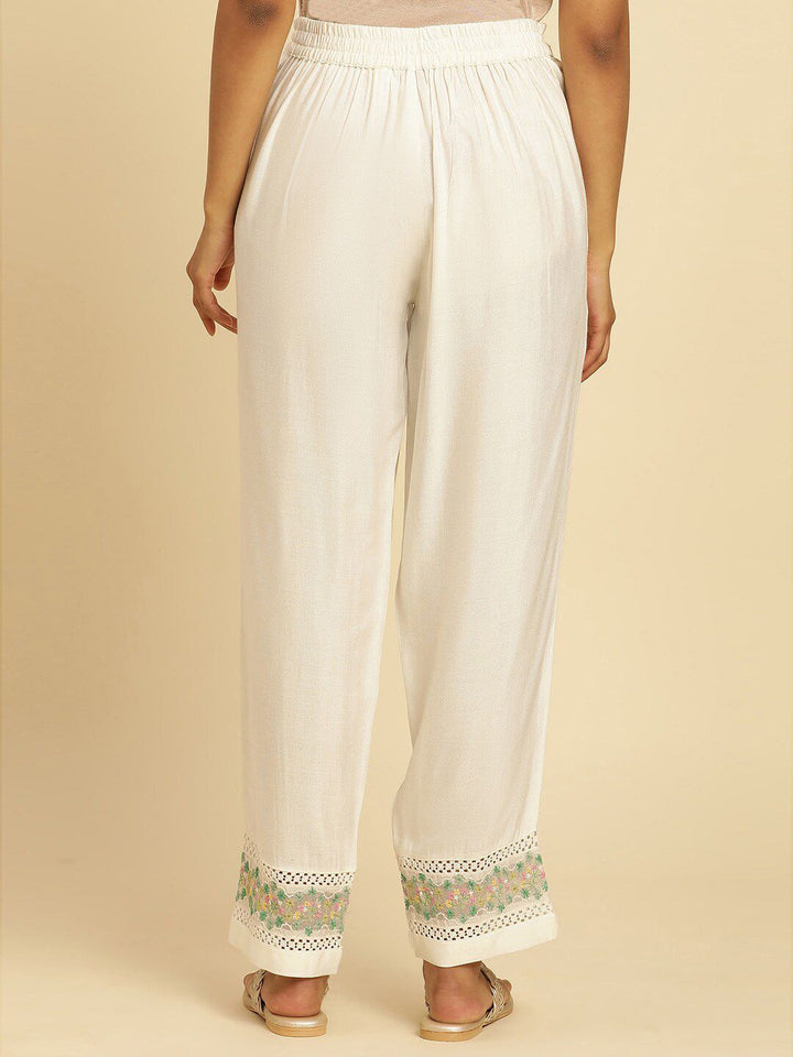 W Women Off White Straight Fit Ethnic Trouser