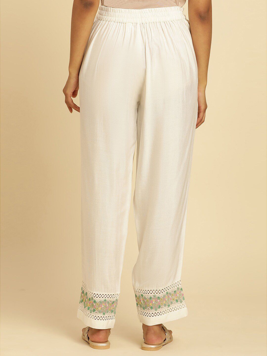 W Women Off White Straight Fit Ethnic Trouser