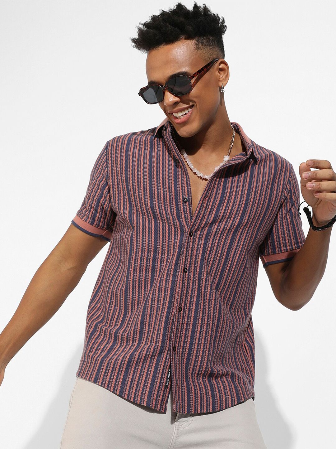 Campus Sutra Striped Classic Cotton Casual Shirt