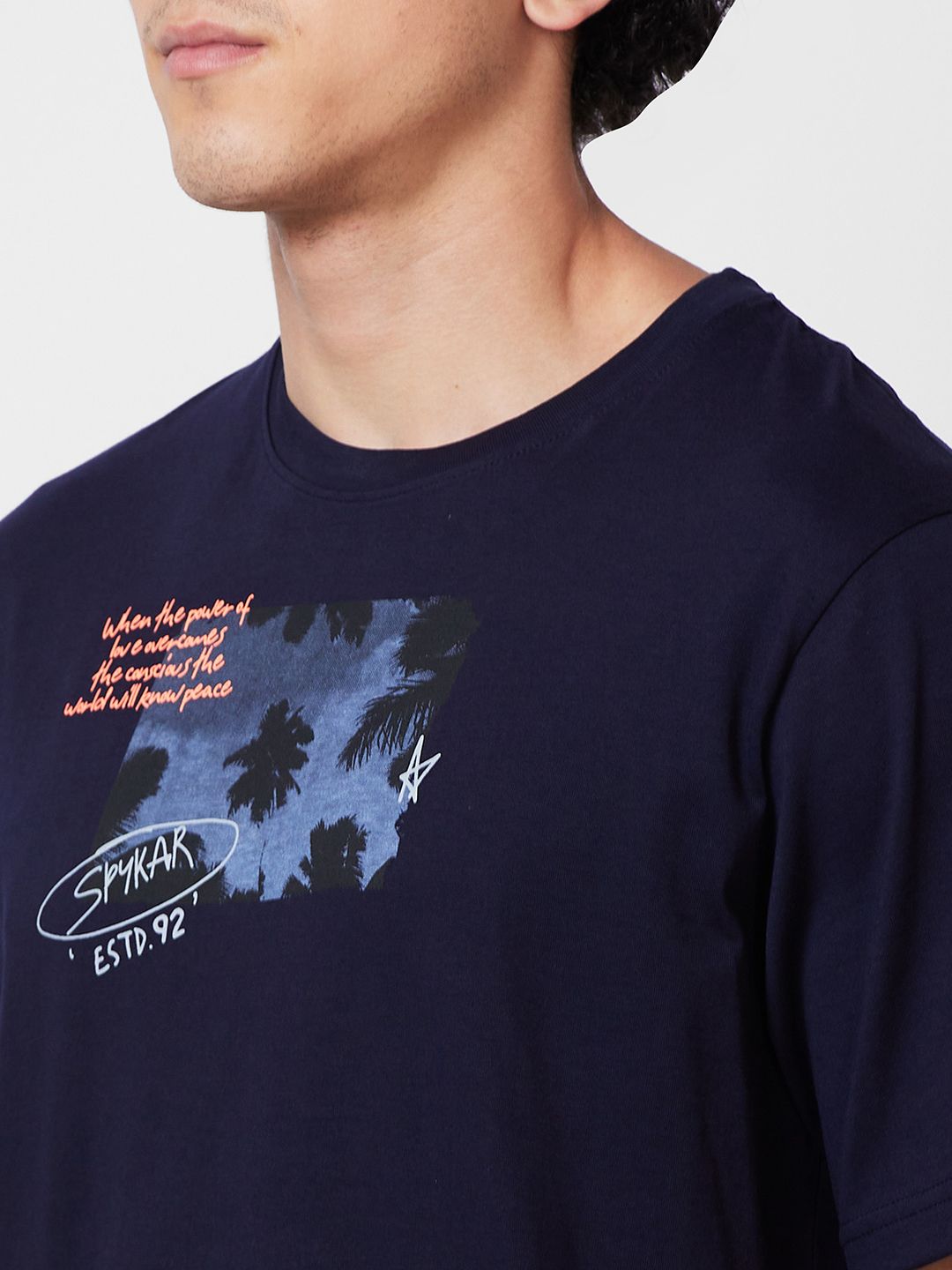 SPYKAR Graphic Printed Relaxed Fit Drop-Shoulder Sleeves Casual T-shirt