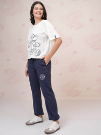 Tokyo Talkies White Disney Mickey Mouse Printed Round Neck T Shirt & Jogger