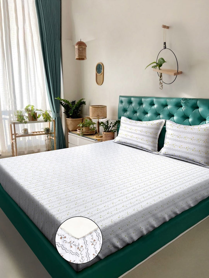Myntra Elegant Homes White Floral 400 TC Cadar dengan 2 Sarung Bantal