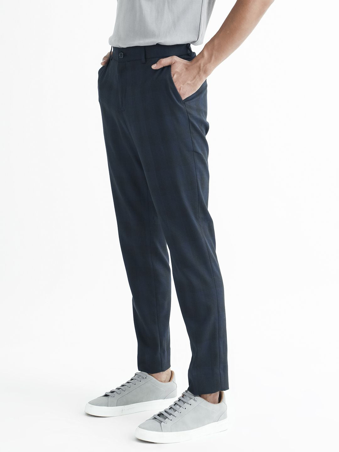 RARE RABBIT Sander Mid-Rise Checked Cotton Slim Fit Trouser