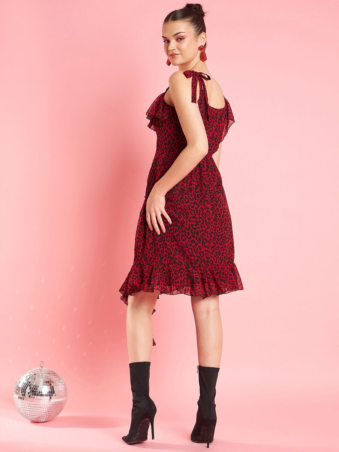 Antheaa Print Shoulder Straps Layered Chiffon Sheath Dress