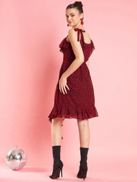 Antheaa Print Shoulder Straps Layered Chiffon Sheath Dress
