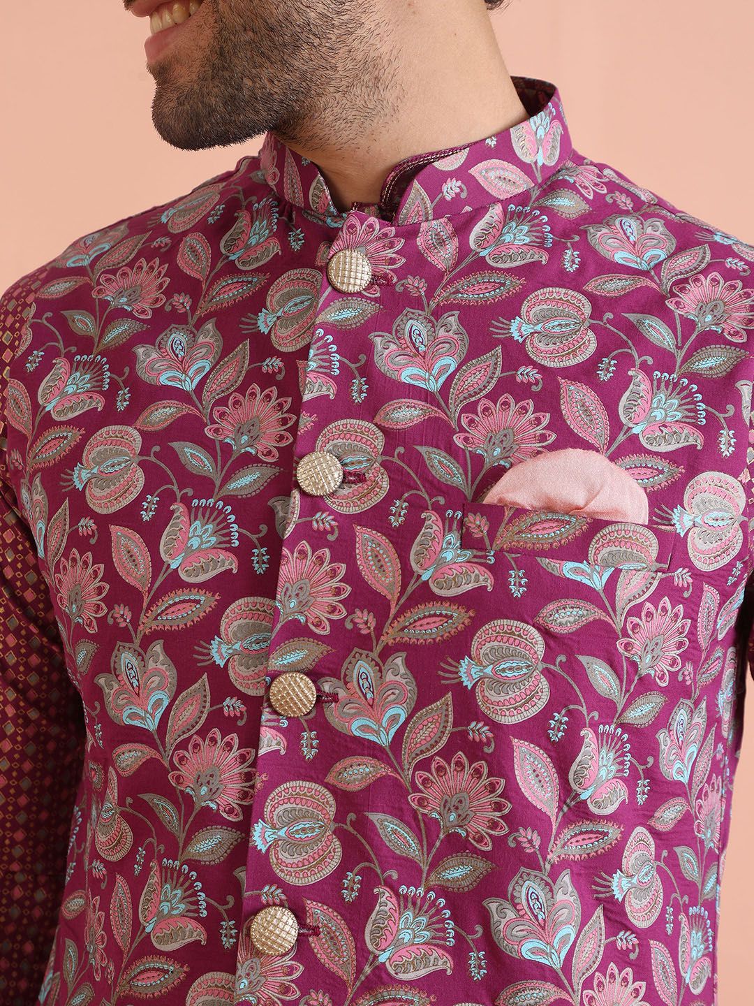 KISAH Printed Pure Cotton Nehru Jacket