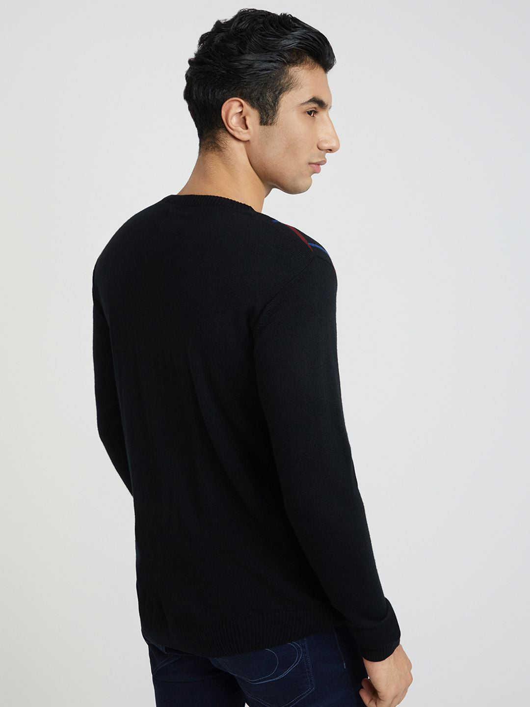 Raymond Men Black & Blue Checked Pullover