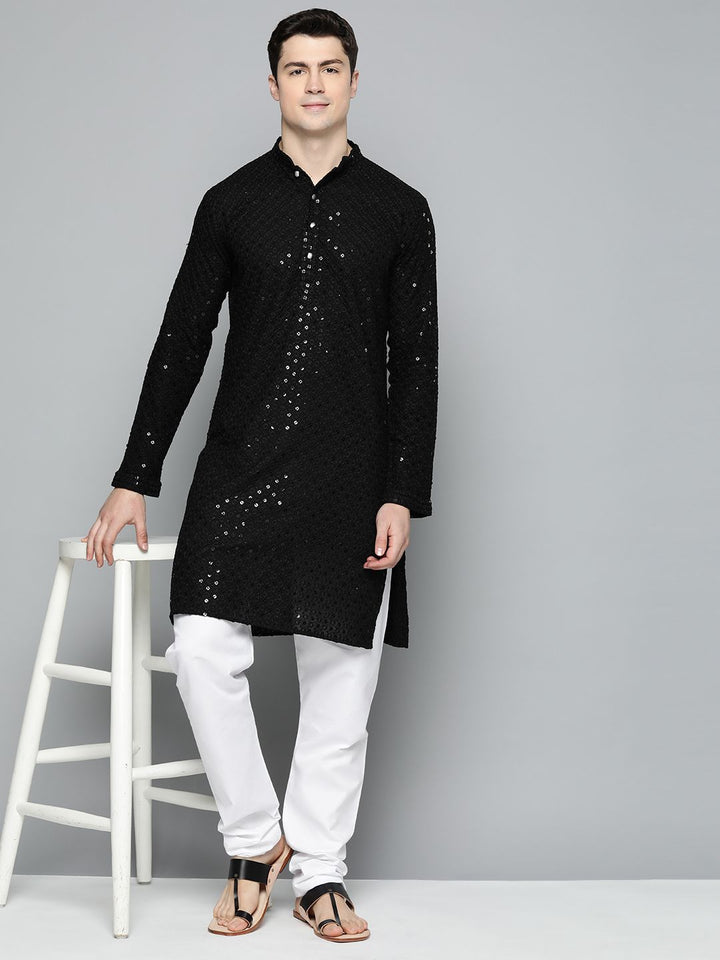 Jompers Men Floral Embroidered Chikankari Pure Cotton Kurta with Pyjamas