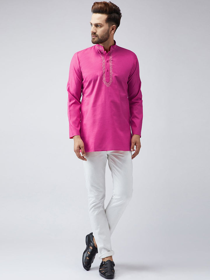 SOJANYA Men Pink Sulam Kurta Pendek