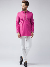 SOJANYA Men Pink Sulam Kurta Pendek
