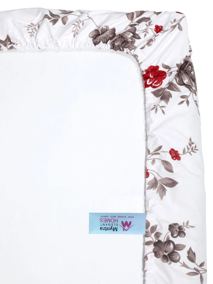 Myntra Elegant Homes White & Red Floral 300 TC Cadar Tempat Tidur Single dengan 1 Sarung Bantal