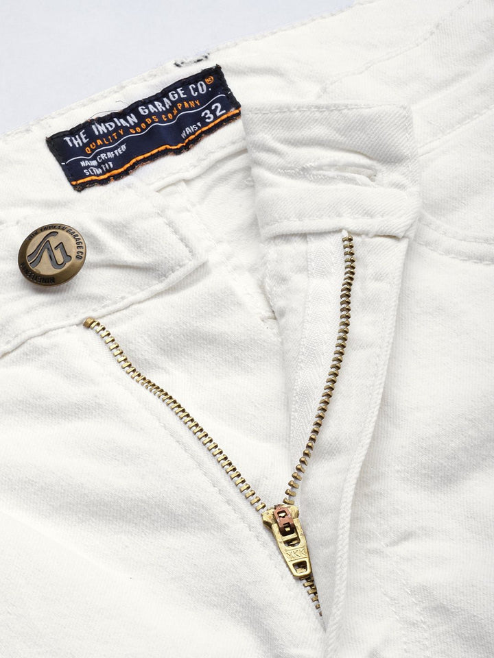 The Indian Garage Co Men Off White Typography Printed Denim Shorts