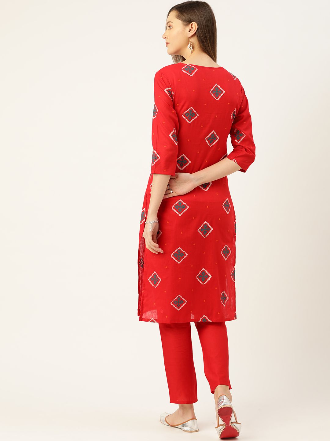 Anouk Women Red Ethnic Motifs Printed Pure Cotton Kurta with Trousers