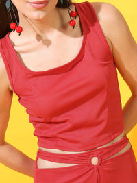 Tokyo Talkies Women Red Solid Top with Trousers