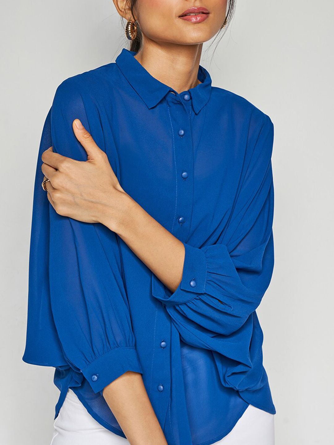 AND Cuffed Sleeves Shirt Style Top