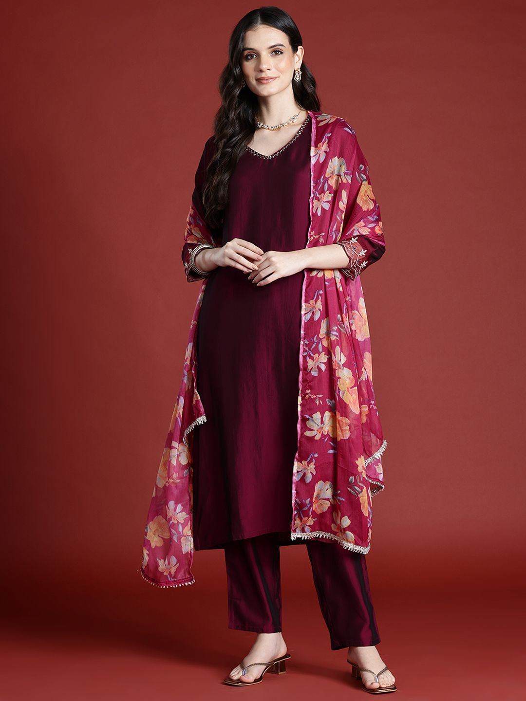 Anouk Women Regular Gotta Patti Kurta with Trousers & With Dupatta