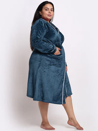 KLOTTHE Plus Size Long Sleeved Wool Bath Robe With Belt
